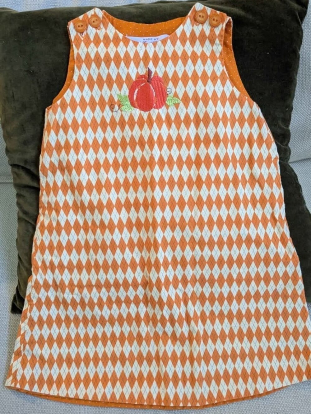 Source Unknown Orange and White Argyle Pumpkin Dress